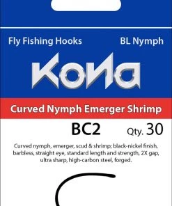 Hooks Kona BC2 Curved Nymph Emerger Shrimp Barbless Hook