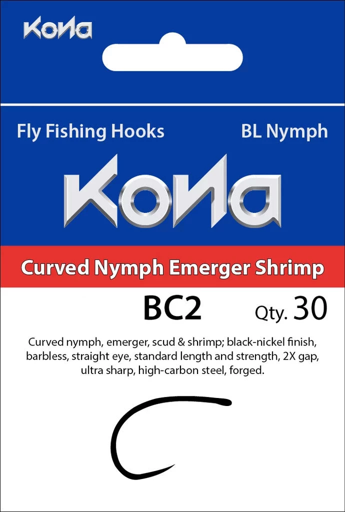 Hooks Kona BC2 Curved Nymph Emerger Shrimp Barbless Hook