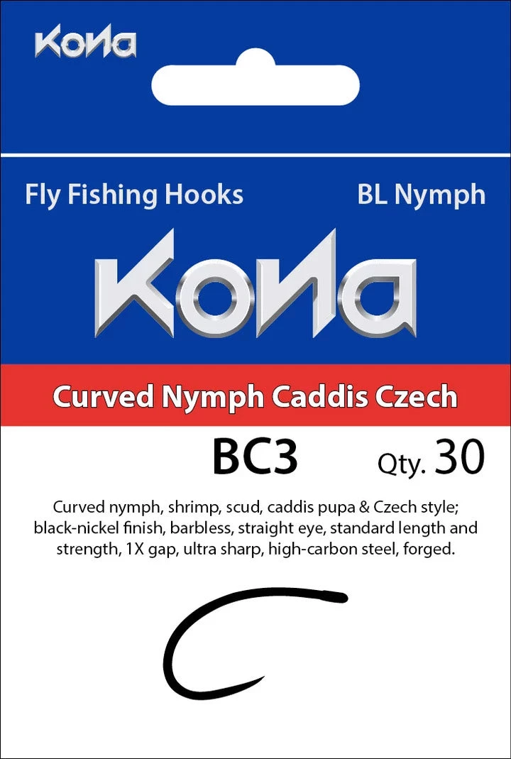 Kona BC3 Curved Nymph Caddis Czech Barbless Hook